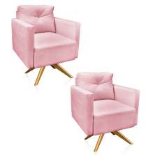 Kit 2 Poltronas Giratória Luisa Suede Rosa Bebê Base de Madeira MA30 - D'Rossi
