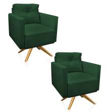 Kit 2 Poltronas Giratória Luisa Veludo Verde Base de Madeira MA30 - D'Rossi