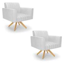 Kit 2 Poltronas Giratória Viena Gomada Corano Branco Base de Madeira MA30 - D'Rossi