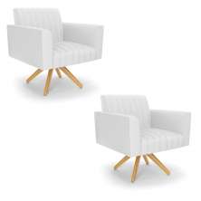 Kit 2 Poltronas Giratória Viena Gomada Corino Branco Base de Madeira MA30 - D'Rossi