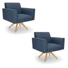 Kit 2 Poltronas Giratória Viena Gomada Suede Azul Marinho Base de Madeira MA30 - D'Rossi
