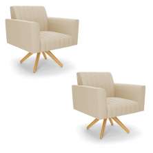 Kit 2 Poltronas Giratória Viena Gomada Suede Base de Madeira MA30 - D'Rossi