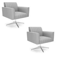 Kit 2 Poltronas Giratória Viena Gomada Suede Cinza Base Cromada - D'Rossi
