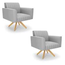 Kit 2 Poltronas Giratória Viena Gomada Suede Cinza Base de Madeira MA30 - D'Rossi
