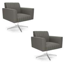 Kit 2 Poltronas Giratória Viena Gomada Suede Grafite Base Cromada - D'Rossi