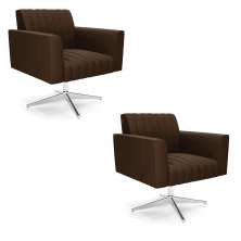 Kit 2 Poltronas Giratória Viena Gomada Suede Marrom Base Cromada - D'Rossi