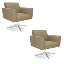 Kit 2 Poltronas Giratória Viena Gomada Suede Marrom Rato Base Cromada - D'Rossi