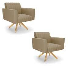 Kit 2 Poltronas Giratória Viena Gomada Suede Marrom Rato Base de Madeira MA30 - D'Rossi