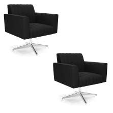 Kit 2 Poltronas Giratória Viena Gomada Suede Preto Base Cromada - D'Rossi