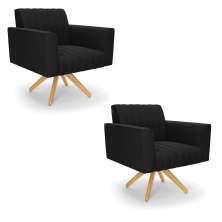 Kit 2 Poltronas Giratória Viena Gomada Suede Preto Base de Madeira MA30 - D'Rossi
