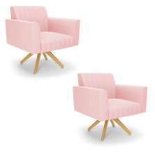 Kit 2 Poltronas Giratória Viena Gomada Suede Rosa Bebê Base de Madeira MA30 - D'Rossi