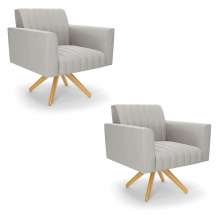 Kit 2 Poltronas Giratória Viena Gomada Veludo Cinza Base de Madeira MA30 - D'Rossi