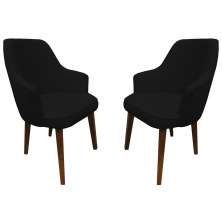 Kit 2 Poltronas Lorem Suede Preto Pés Chanfrado Tabaco C05 - D'Rossi