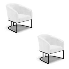 Kit 2 Poltronas Stella Corano Branco Base Metálica Industrial Preto - D'Rossi
