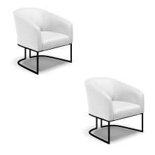 Kit 2 Poltronas Stella Corino Branco Base Metálica Industrial Preto - D'Rossi