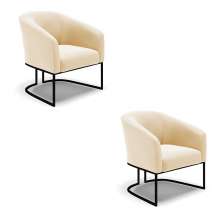 Kit 2 Poltronas Stella Suede Bege Base Metálica Industrial Preto - D'Rossi