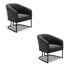 Kit 2 Poltronas Stella Suede Preto Base Metálica Industrial Preto - D'Rossi
