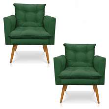 Kit 2 Poltronas Tais Suede Verde Pés Palito Castanho - D'Rossi