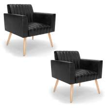 Kit 2 Poltronas Viena Gomada Corano Preto Pés Palito Natural - D'Rossi