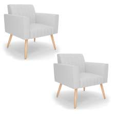 Kit 2 Poltronas Viena Gomada Linho Cinza A05 Pés Palito Natural - D'Rossi