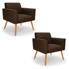 Kit 2 Poltronas Viena Gomada Suede Marrom Pés Palito Castanho - D'Rossi