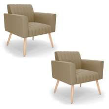 Kit 2 Poltronas Viena Gomada Suede Marrom Rato Pés Palito Natural - D'Rossi