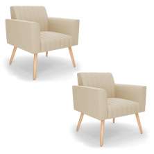 Kit 2 Poltronas Viena Gomada Suede Pés Palito Natural - D'Rossi