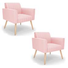 Kit 2 Poltronas Viena Gomada Suede Rosa Bebê Pés Palito Natural - D'Rossi