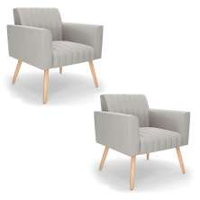 Kit 2 Poltronas Viena Gomada Veludo Cinza Pés Palito Natural - D'Rossi