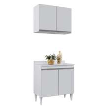 Kit Armário Aéreo e Balcão de Cozinha Lavanderia 02 Portas Loren com Tampo 80 cm - D'Rossi