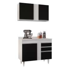 Kit Armário Aéreo e Balcão de Cozinha Lavanderia Aurora com Tampo Branco e Preto 100 cm - D'Rossi