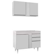 Kit Armário Aéreo e Balcão de Cozinha Lavanderia Aurora sem Tampo Branco 100 cm - D'Rossi