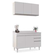 Kit Armário Aéreo e Balcão de Cozinha Lavanderia Dora com Tampo 120 cm - D'Rossi