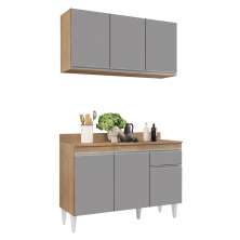 Kit Armário Aéreo e Balcão de Cozinha Lavanderia Lucy com Tampo Castanho e Cinza 120 cm - D'Rossi