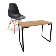 Kit Mesa Para Computador Escrivaninha Porto Natura 90 cm e Cadeira Eiffel Charles Eames Preto D'Rossi