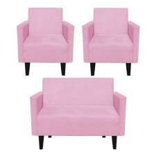 Kit Namoradeira 02 Lugares e 02 Poltronas Jade Suede Rosa Bebê Pés Chanfrado Tabaco - D'Rossi