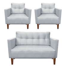 Kit Sofá Retrô Namoradeira 2 Lugares e 02 Poltronas Livia Suede Cinza - D'Rossi