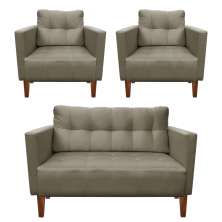 Kit Sofá Retrô Namoradeira 2 Lugares e 02 Poltronas Livia Suede Marrom Rato - D'Rossi