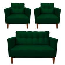Kit Sofá Retrô Namoradeira 2 Lugares e 02 Poltronas Livia Suede Verde  - D'Rossi