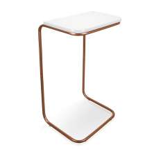 Mesa Lateral Tampo Branco Multiuso para Sofá Base Bronze D'Rossi