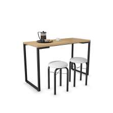 Mesa de Cozinha Industrial Porto Natural 120 cm com 02 Banquetas Manu Corino Branco - D'Rossi