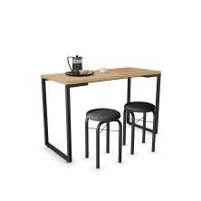 Mesa de Cozinha Industrial Porto Natural 120 cm com 02 Banquetas Manu Corino Preto - D'Rossi