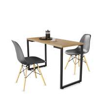 Mesa de Cozinha Industrial Porto Natural 120 cm com 02 Cadeira Eiffel Preto - D'Rossi