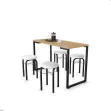 Mesa de Cozinha Industrial Porto Natural 120 cm com 04 Banquetas Manu Corino Branco - D'Rossi