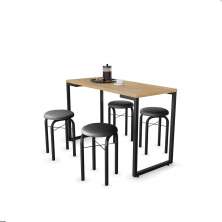 Mesa de Cozinha Industrial Porto Natural 120 cm com 04 Banquetas Manu Corino Preto - D'Rossi