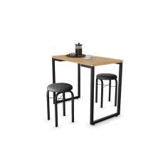 Mesa de Cozinha Industrial Porto Natural 90 cm com 02 Banquetas Manu Corino Preto - D'Rossi