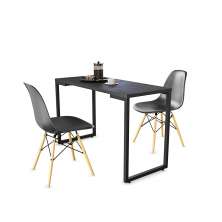 Mesa de Cozinha Industrial Porto Preto 120 cm com 02 Cadeira Eiffel Preto - D'Rossi