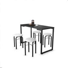 Mesa de Cozinha Industrial Porto Preto 120 cm com 04 Banquetas Manu Corino Branco - D'Rossi