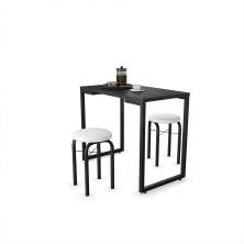 Mesa de Cozinha Industrial Porto Preto 90 cm com 02 Banquetas Manu Corino Branco - D'Rossi
