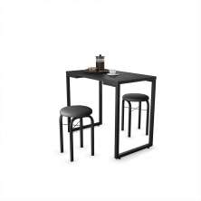 Mesa de Cozinha Industrial Porto Preto 90 cm com 02 Banquetas Manu Corino Preto - D'Rossi